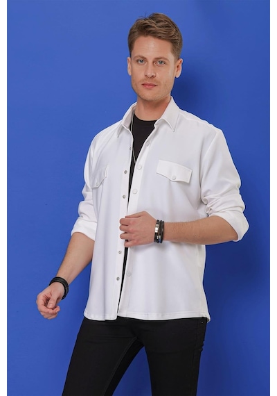 Efor G 1551 Slim Fit Beyaz Klasik Gömlek Beyaz