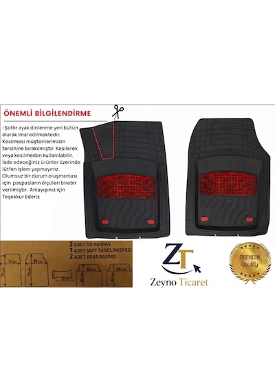 Audi A5 Sportback 2007 Uyumlu 4 Cm Derin Havuzlu 3d Universal Oto Paspas Siyah-kırmızı