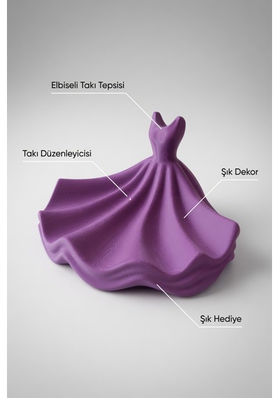 Dekoratif Elbise Tasarımlı Takı Organizer Kolye Yüzük Küpe Standı Makyaj Masası Aksesuar Düzenleyici Mor
