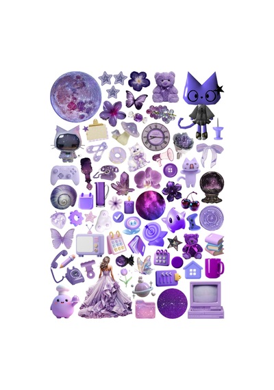 72 Adet Downtown Grunge Mor Temalı Planlayıcı Sticker Seti - Etiket Seti Scrapbook Bullet Journal