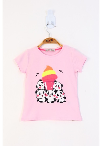 Toontoy Kids Toontoy Kız Çocuk Baskılı Çevirmeli Pul Detaylı Tişört Açık Pembe