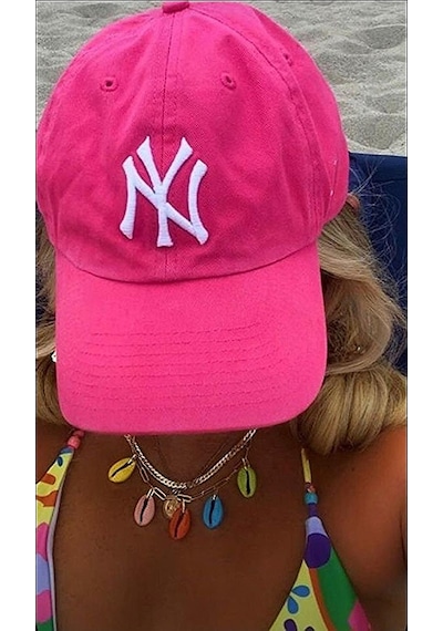 Unisex Fuşya Renk Beyaz Logo Beyzbol Ny New York Şapka - Unisex Fuşya