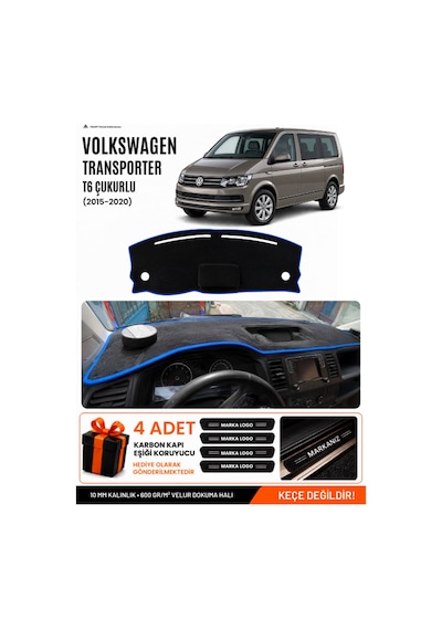 Volkswagen Transporter T6 Çukurlu 2015-2020 Uyumlu Torpido Örtüsü - Siyah Mavi