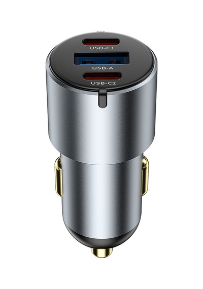 Wiwu Wi-cc032 Nano Pro Dual Type-c + Usb-a Hızlı Şarj Akım Korumalı Araç Şarj Aleti Pd Qc3.0 60w Gri