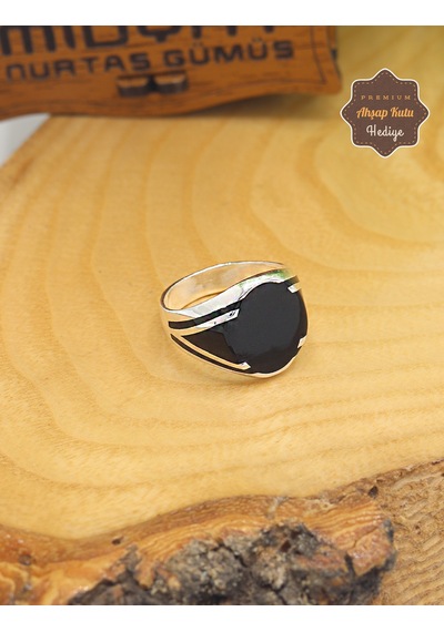 Siyah Çizgili Oval Model 925 Ayar Gümüş Erkek Yüzük 201025448