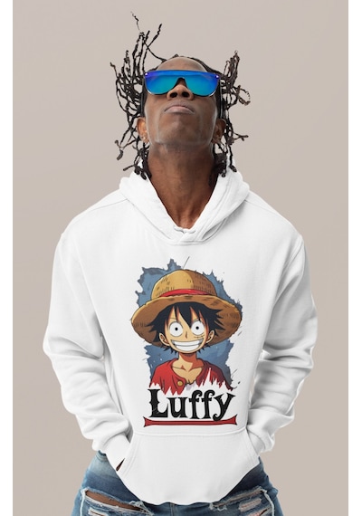 Sevbano Tasarım Monkey D. Luffy Baskılı Unisex Oversize Anime Karakter Ho beyaz