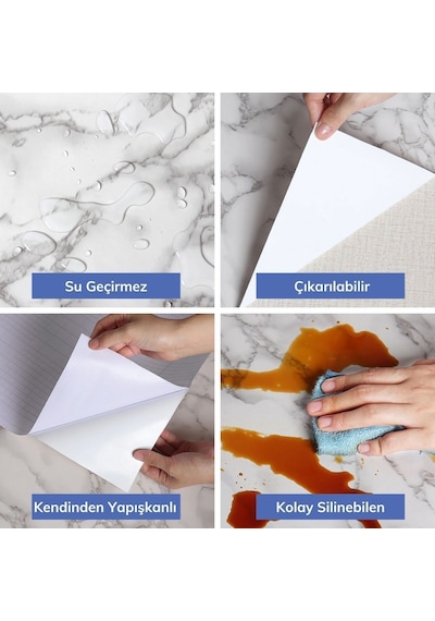 Nm Store 5mt X 60 Cm Mermer Desenli Masa Tezgah Mutfak Su Geçirmez Yapışkanlı Folyo Sticker