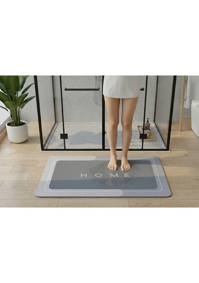 Nobera Kaymaz Tabanlı Süper Emici Paspas - Banyo Paspası 50x70 Cm Gri Açık Gri - Antrasit