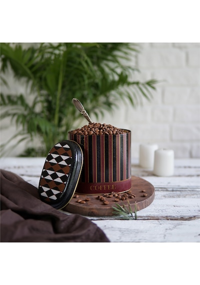 Circus Black Coffee Desenli Oval Metal Saklama Kabı 14 x 12 x 13 CM 1.4 L Çok Renkli