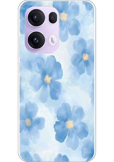 Oppo Reno 13 Pro Uyumlu Mavi Çiçekler Baskılı Silikon Kılıf Renkli