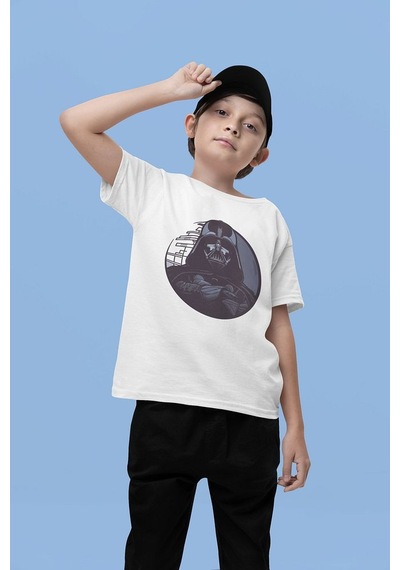Sevbano Star Wars Darth Vader Baskılı Unisex Çizgi Film Çocuk Tişört 1-1 Beyaz
