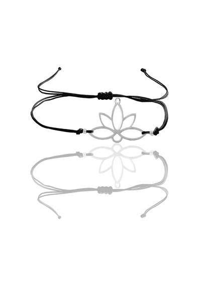 Gümüş Lotus Yaşam Çiçeği Siyah İpli Bileklik
