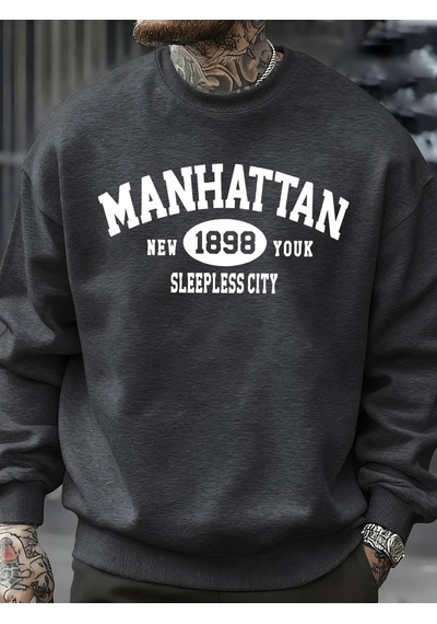 Startmore Tarzsokak Manhattan New York Sleepless City Desen Erkek Kazak Bisiklet Yaka Günlük Kazak Sonbahar Sokak Antrasit