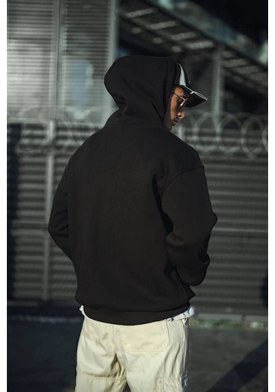 Barlashive Erkek 3 İplik Pamuklu Kapüşonlu Basic Sweatshirt Hoodie - Siyah Çok Renkli