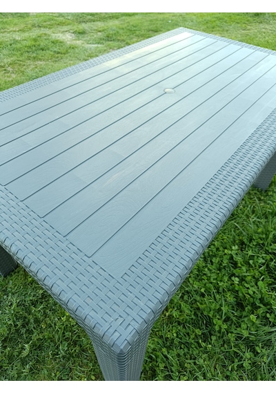 Evko Mobilya Rattan 80x140 Masa, Plastik Masa, Bahçe Balkon Teras Masası, Kare Masa, Dış Mekan Masası Antrasit