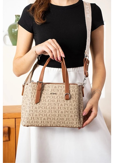 Just Polo Kadın Kabartma Desenli Lüks Omuz Çantası Shoulder Bag Kum - Taba