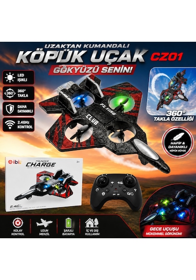 Uzaktan Kumandalı Köpük Uçak 25 Cm Cz01 Led Işıklı Rc Drone Uçak 2.4ghz Şarjlı Takla Özellikli