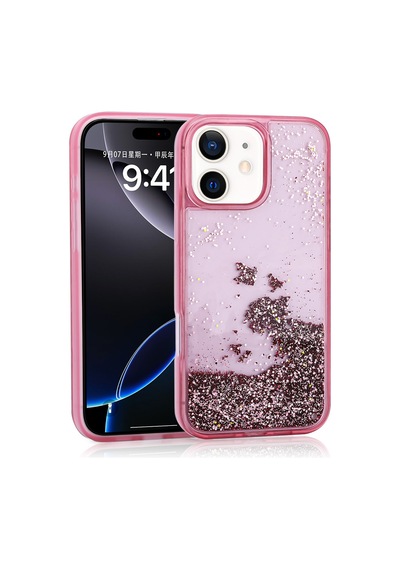 Zore Apple iPhone Uyumlu 11 Kılıf Sıvılı Simli Şeffaf Arka Yüzey Omsy Keto Silikon Kapak - Pembe
