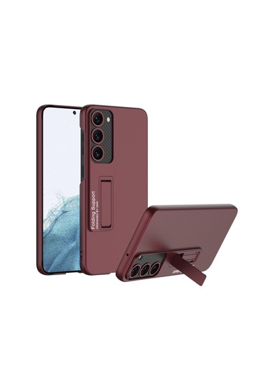 Samsung Galaxy S22 Uyumlu Standlı Mat Full Koruyucu Kapak Matte Full Protective Cover Kırmızı