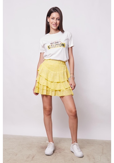 Jument Baskılı Sıfır Yaka Kırışmaz Span Karışımlı Şık Kısa Kol T-shirt Bluz-gözlük Baskılı Desen Güneş Gözlüklü Kedi