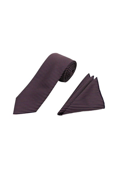 Brianze 7 Cm Kırmızı Beyaz Desenli Kravat Mendil Set Kırmızı - Beyaz