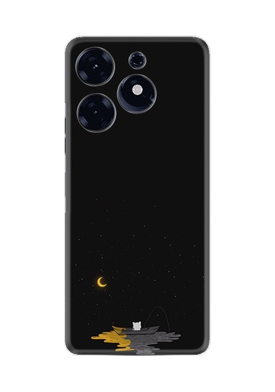 Tecno Spark 10 Pro Kılıf Silikon Desen Özel Seri Ay Ve Kedi 1683