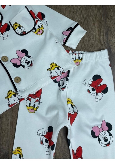 Kruvaze Yaka Organik Kumaş Pijama Takımı 4bb2 Beyaz