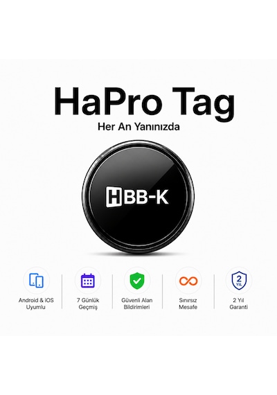 Hapro Tag Apple Uyumlu iOS & Android Airtag Akıllı Gps Siyah Tekli Paket