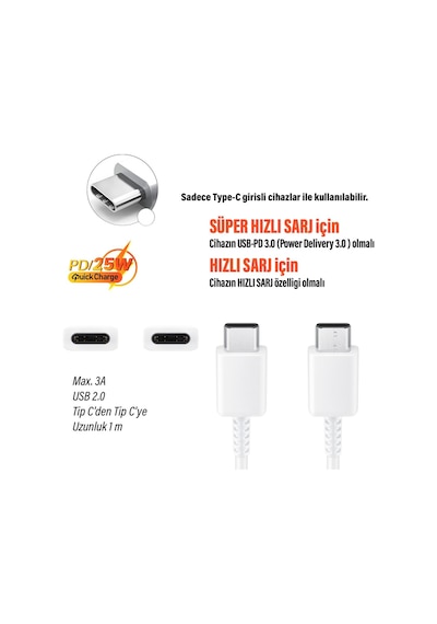 Ep da705b Samsung Uyumlu Type c Kablo 25w Hızlı Şarj Kablosu Türkiye Garantili