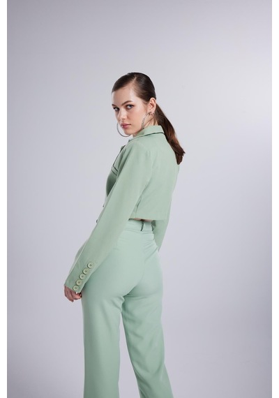 Holly Lolly Vatkalı Atlas Kumaş Crop Model Panky Ceket Yeşil