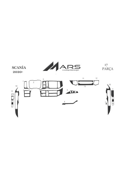 Scania R Torpido Kaplama 2020- 17 Parça Karbon