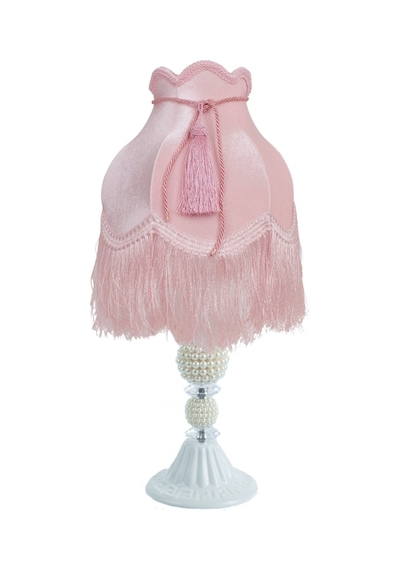 Kadife Kaplı Halat Dekorlu Pudra Pembe Vintage Abajur AB012245 Diğer