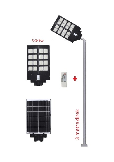 Güneş Enerjili Aydınlatma Lambası 900w + 3m. Lamba Direği