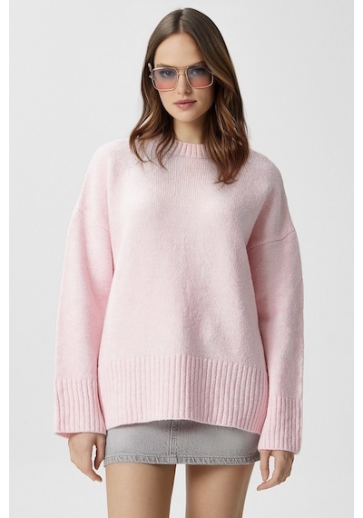 Ritnice Kadın Homy Yumuşacık Bisiklet Yaka Soft Pembe Oversize Triko Kazak Softpembe