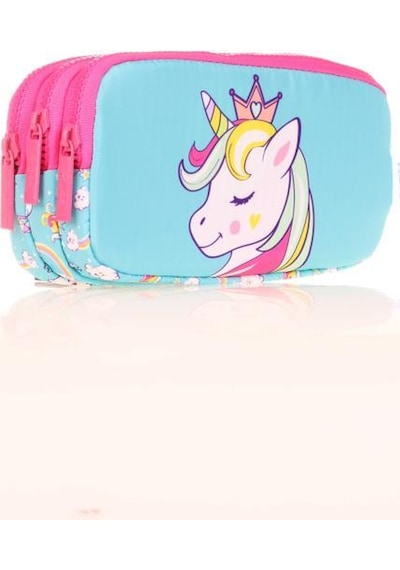 Kaukko Kids 3 Bölmeli Kalem Çantası Toys Unicorn Mavi L8155