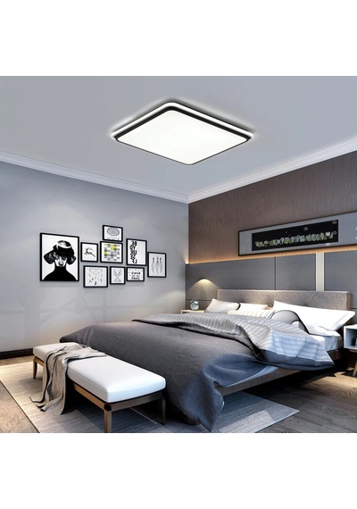 Siyah Kare Kumandalı Dimli 3 Işık Renkli 60x60cm Led Tavan Lambas Siyah