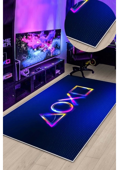 West Home Gamer Halısı Yıkanabilir Kaymaz Taban Led Işık Görselli Genç Odası Için Oyuncu Halısı Wh 544 Multy