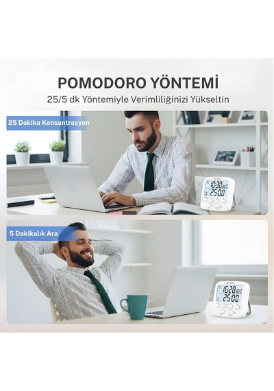 Npt19 Çift Sayaçlı Dijital Kronometre Pomodoro Motivasyon Saati