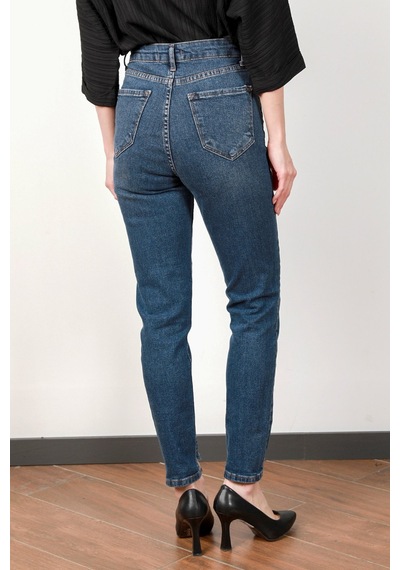 Giysa Kadın Yüksek Bel Lyc Lazer Kesim Skinny Jean Koyu Mavi