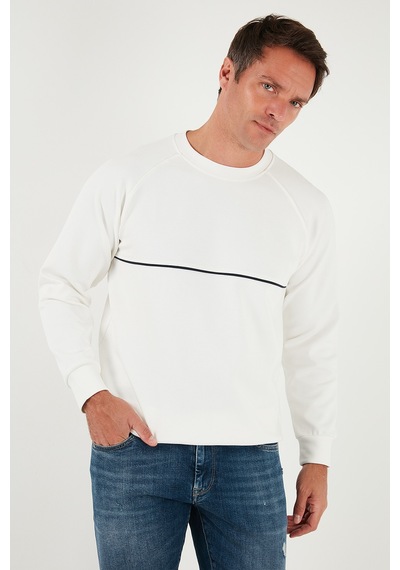 Buratti Pamuklu Şerit Detaylı Relaxed Fit Bisiklet Yaka Erkek Sweat 5901227 Ekru