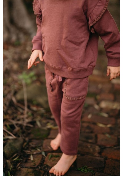 Antebies Organik Gots Sertifikalı Bordo, Dantel Detaylı Cepli, Bel Lastikli Bağcıklı Bebek Pantolonu