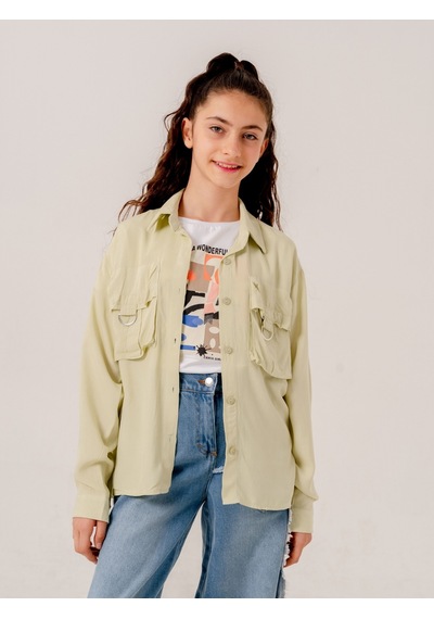 Giyicem Kız Çocuk D Tokalı Ceket T-shirt İkili Takım 1806 Yeşil
