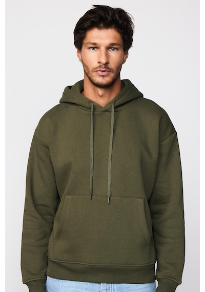 Tudors Oversize Pamuk Kapüşonlu Basıc Yeşil Unisex Sweatshirt-29004-yeşil Yeşil