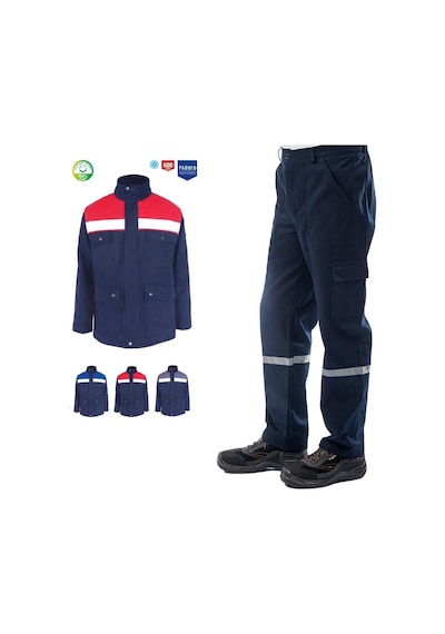 Kışlık İş Takımı Çok Cepli Reflektörlü Mont 4111 Ve 7/7 İş Pantolonu 2958 Lacivert Renk Yüzde Yüz Pamuk