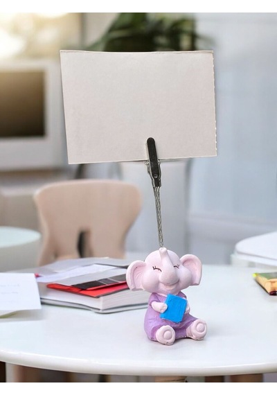 Minik Tatlı Kawaii Kitaplı Yavru Fil Fotoğraf Not Tutacağı Ofis Masası Hediye Tutucu Tutacak Pembe