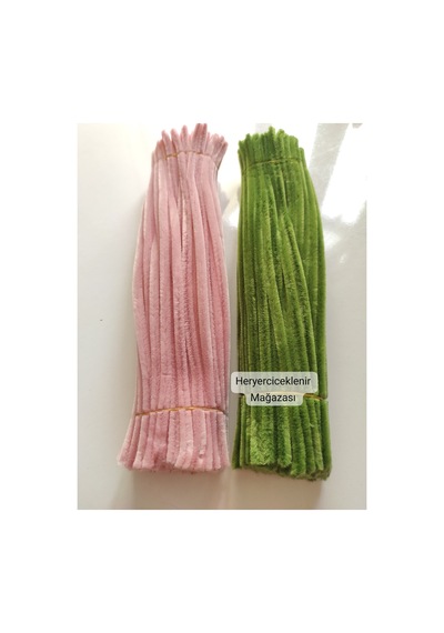 2'li Pastel Pembe Ve Ordu Yeşil Seti ,çiçek Yapımına Uygun Tüylü Tel,