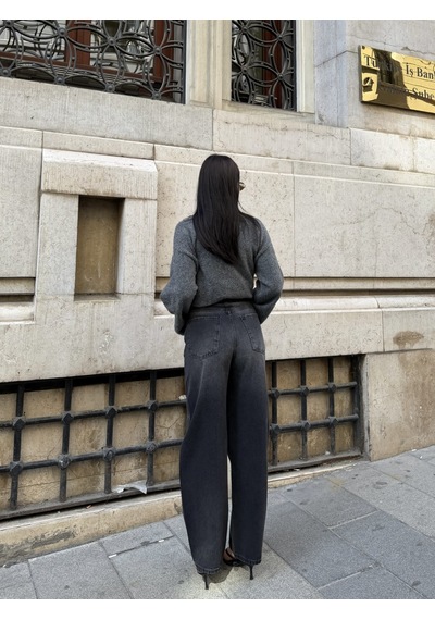Out Of Standart Kadın Barrel Leg Normal Bel Düz Paça Jean Pantolon Antrasit