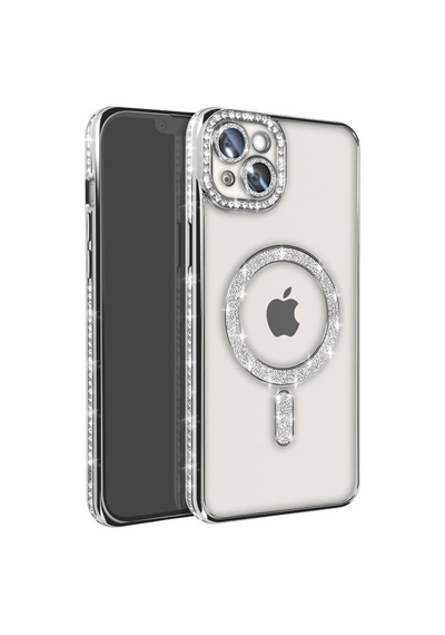 Apple İphone 14 Kılıf Joke Simli Magneticsafe Kılıf - Gümüş Çok Renkli