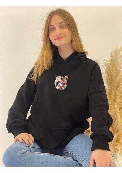 Merkür Store Sevgili Çift Kombinleri Panda Tasarım 2 Ürün Siyah Kapüşonlu Sweatshirt SIYAH Merkür Store Sevgili Çift Kombinleri Panda Tasarım 2 Ürün Siyah Kapüşonlu Sweatshirt SIYAH