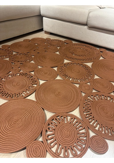 Mavaux Tarçın Rengi Harmony Jüt Doğal Hasır Kilim Bej Geometrik Bohem Yuvarlak El Örmesi Halı Natural